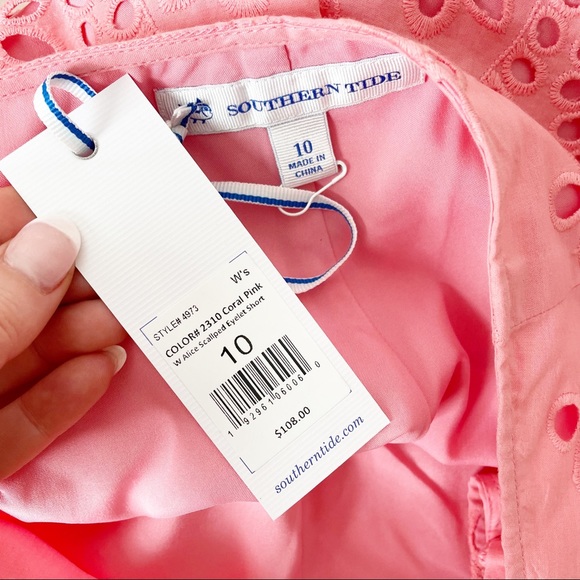 NWT Southern Tide Coral Pink Alice Scalloped Eyelet Short Size 10 - Picture 6 of 6